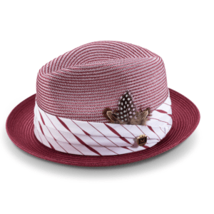 montique-h-2303-mens-straw-hat-burgundy-2-inches-brim-pinch-braided-fedora-matching-hat