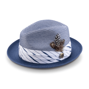 montique-h-2303-mens-straw-hat-navy-2-inches-brim-pinch-braided-fedora-matching-hat