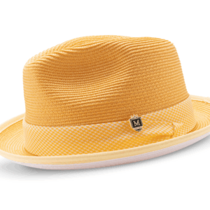 montique-h-2317-mens-straw-hat-canary-white-bottom-braided-stingy-brim-pinch-fedora-matching-hat