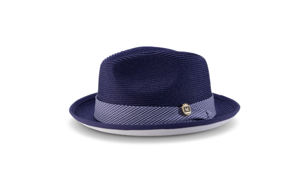 montique-h-2317-mens-straw-hat-purple-white-bottom-braided-stingy-brim-pinch-fedora-matching-hat