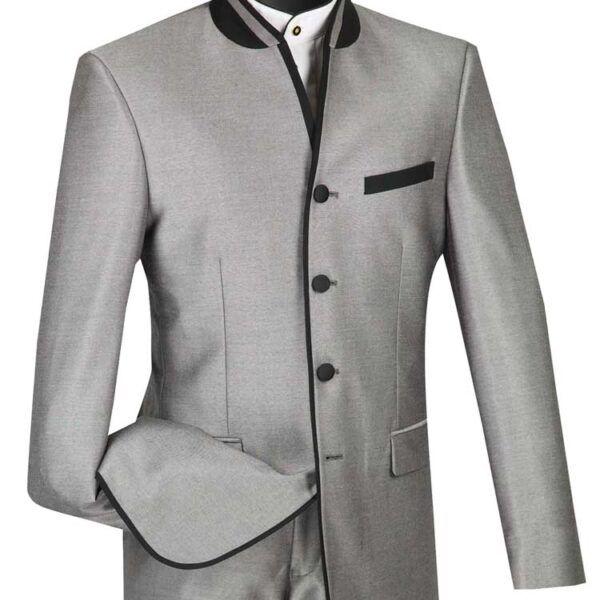 Slim fit Vinci Mens Suit s4ht-1 church clergy sharkskin suit with banded collar – Mens Church Suit