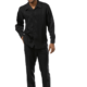 Montique 2375 Mens Walking Suits Black 2 Piece Tone-on-Tone Long Sleeve Mens Leisure Suits