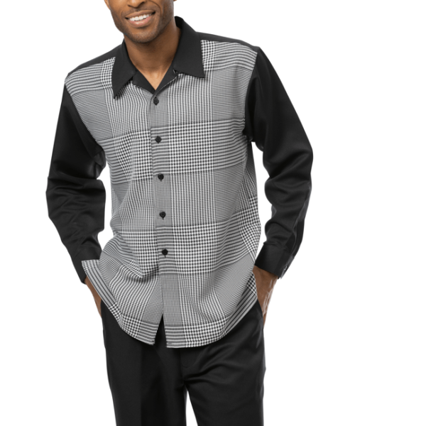 Montique 2390 Mens Walking Suits Plaid Houndstooth Long Sleeve Mens Leisure Suits