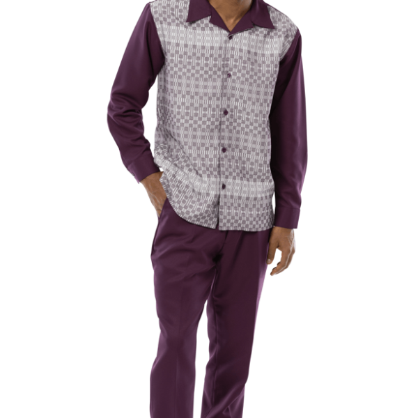 Montique 2357 Mens Walking Suits Printed Design Long Sleeve Mens Leisure Suit