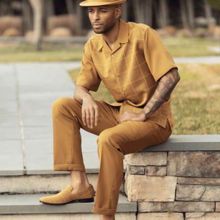 montique-2416-mens-walking-suits-gold-short-sleeve-mens-two-piece-leisure-suits