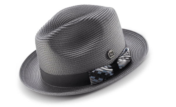 montique-h-2401-mens-straw-hat-grey-braided-stingy-brim-pinch-fedora-matching-hat