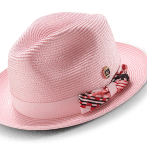 montique-h-2401-mens-straw-hat-pink-braided-stingy-brim-pinch-fedora-matching-ha