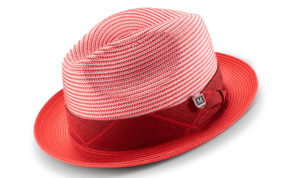 montique-h-2416-mens-straw-hat-red-braided-stingy-brim-pinch-fedora-matching-hat