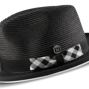 montique-h-2421-mens-straw-hat-black-braided-stingy-brim-pinch-fedora-matching-hat