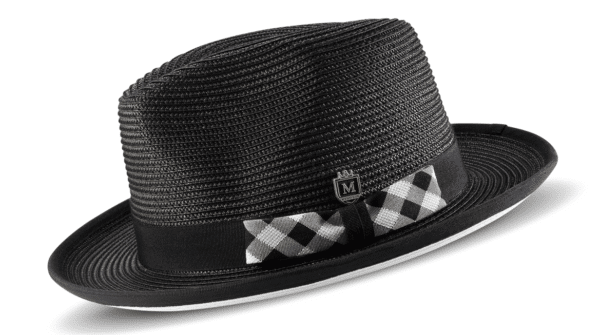 montique-h-2421-mens-straw-hat-black-braided-stingy-brim-pinch-fedora-matching-hat