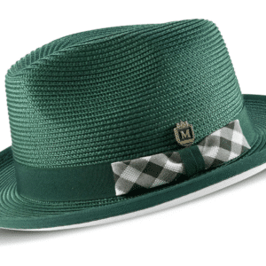 montique-h-2421-mens-straw-hat-emerald-braided-stingy-brim-pinch-fedora-matching-hat