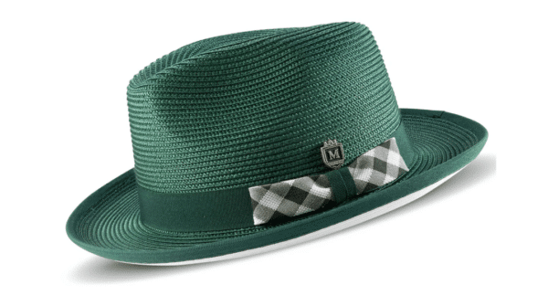 montique-h-2421-mens-straw-hat-emerald-braided-stingy-brim-pinch-fedora-matching-hat