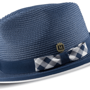 montique-h-2421-mens-straw-hat-navy-braided-stingy-brim-pinch-fedora-matching-hat