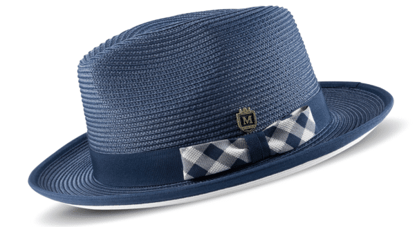 montique-h-2421-mens-straw-hat-navy-braided-stingy-brim-pinch-fedora-matching-hat