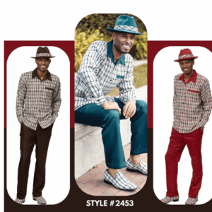 montique-2453-mens-walking-suits-brown-emerald-brick-plaid-pattern-2-piece-long-sleeve-mens-leisure-suits