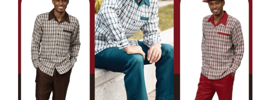 montique-2453-mens-walking-suits-brown-emerald-brick-plaid-pattern-2-piece-long-sleeve-mens-leisure-suits