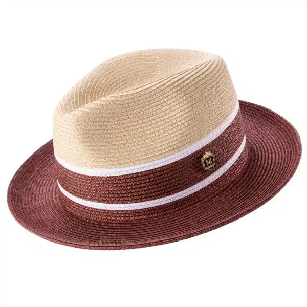 montique-h-89-burgundy-beige-mens-straw-hat-three-tone-fedora-hat