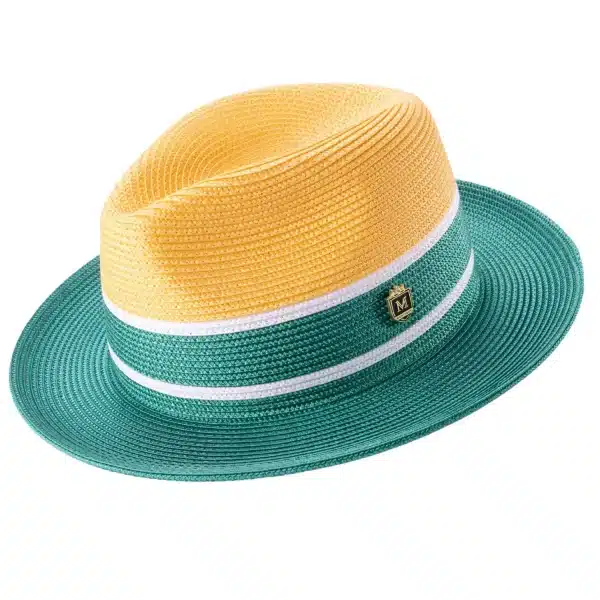 montique-h-89-emerald-gold-mens-straw-hat-three-tone-fedora-hat