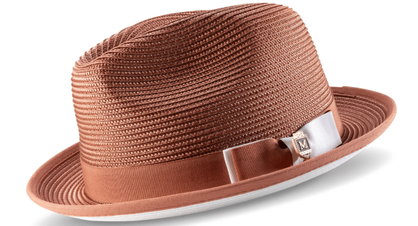 montique-h78-mens-straw-hat-dark-cognac-white-bottom-braided-stingy-brim-pinch-fedora-hat