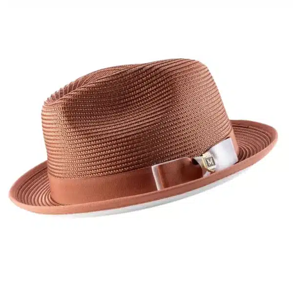 montique-h78-mens-straw-hat-dark-cognac-white-bottom-braided-stingy-brim-pinch-fedora-hat