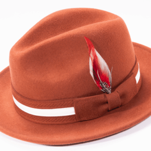 montique-h-100-cognac-mens-fedora-hat-soft-wool-felt-with-white-band-and-red-feather-2-inches-brim