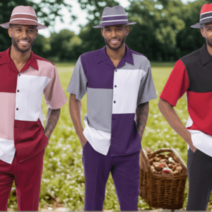 2619 ruby-purple-black short sleeve walking suits