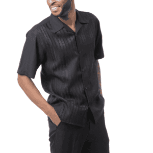 montique-2608-black-mens-walking-suits-solid-tone-on-tone-2-piece-short-sleeve-mens-leisure-suits