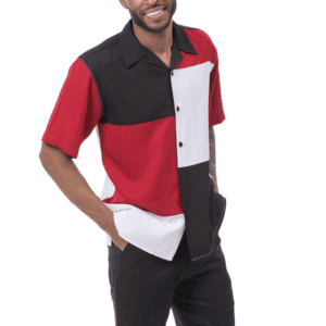 montique-2619-mens-walking-suits-black-red-short-sleeve-mens-two-piece-leisure-suits