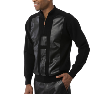 montique-sw-104-mens-sweater-black-solid-with-stripped-soft-leather-design-knit-quarter-zip-sweater-dressy-casual-men-sweater